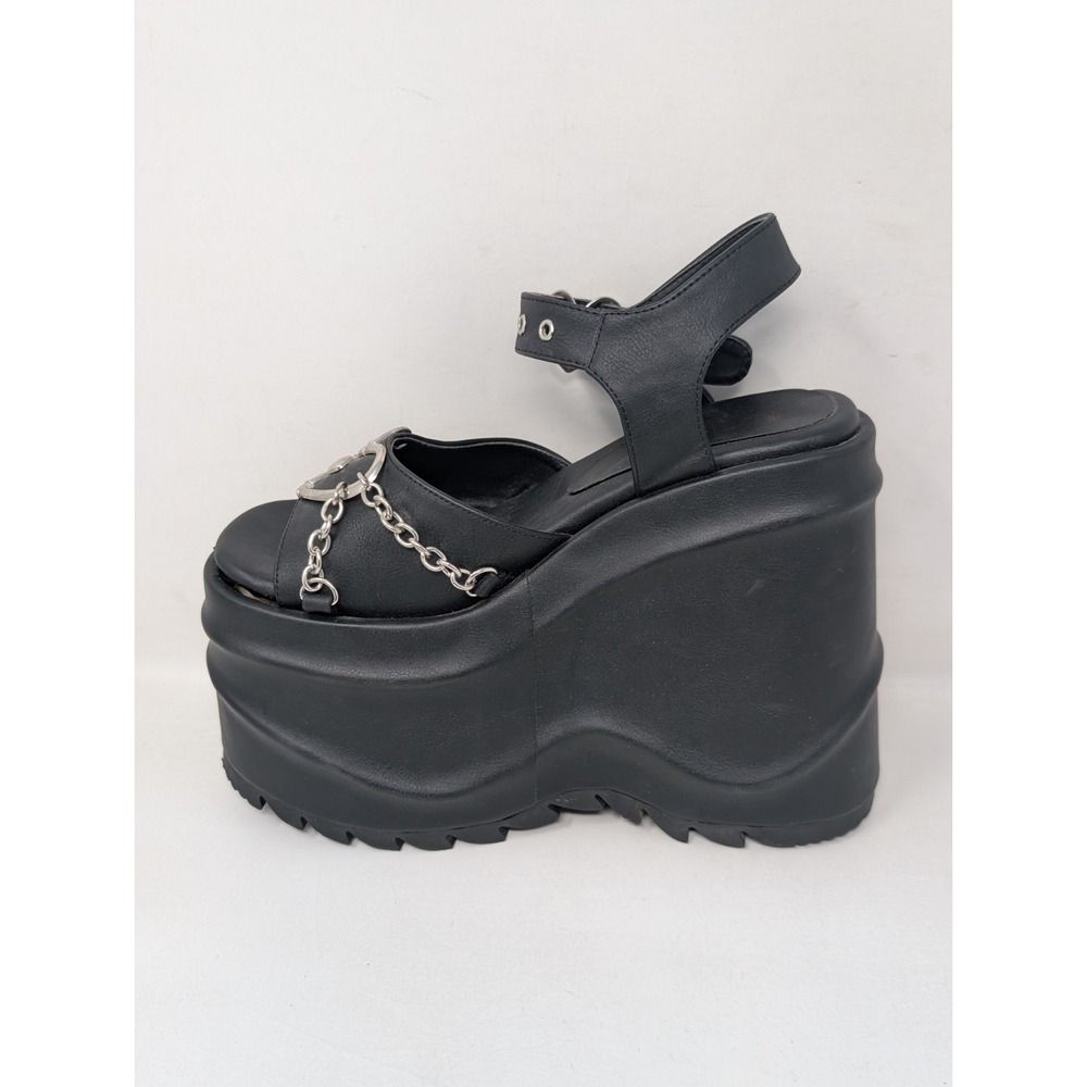 Demonia Black Platform Chain Heart Sandals - Picture 6 of 11